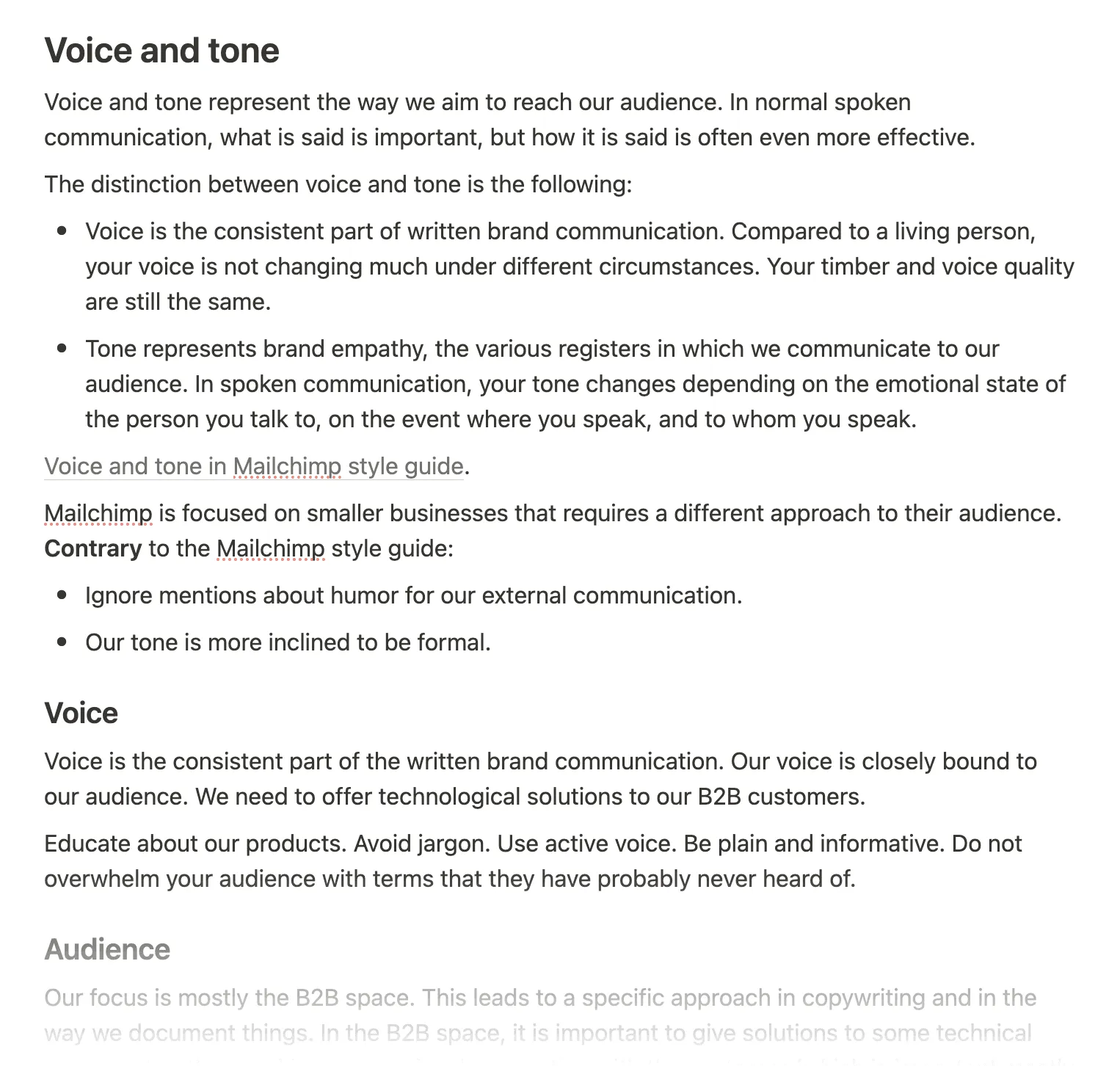 Voice and tone guidelines document