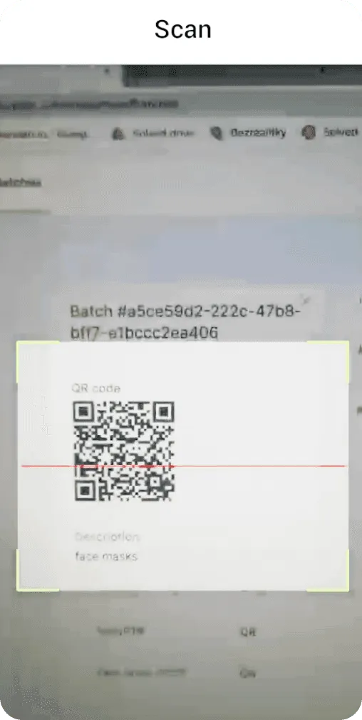 Mobile scan screen reading a batch QR code