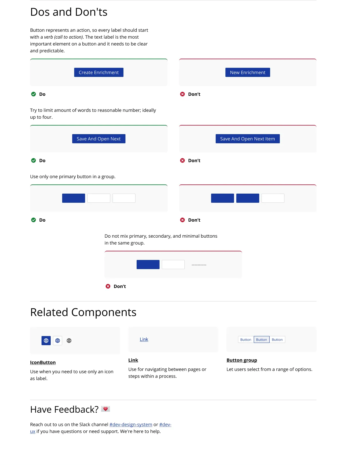 Button documentation page with dos and don'ts