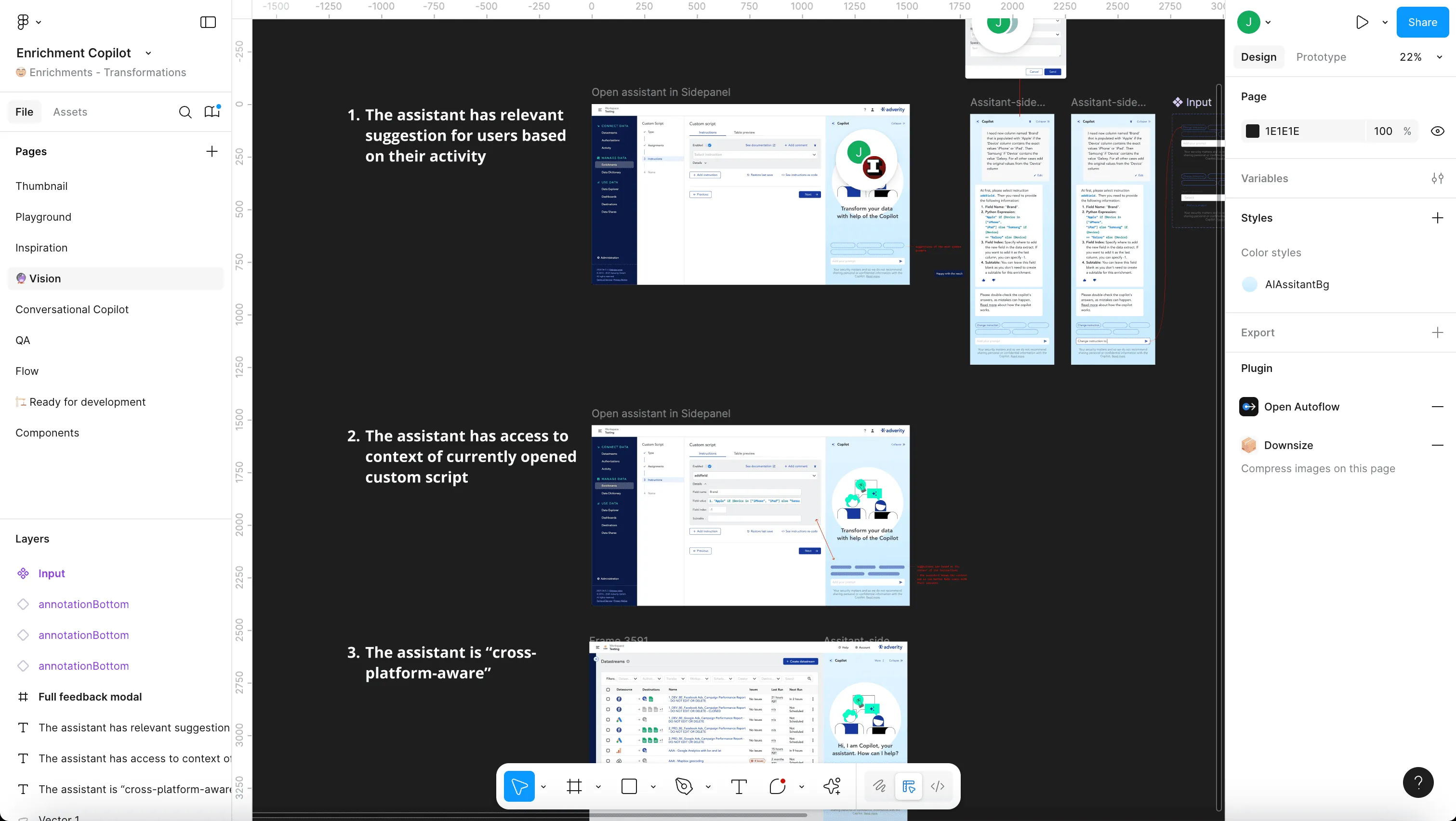 Figma vision board with three concepts for a more proactive, context-aware assistant