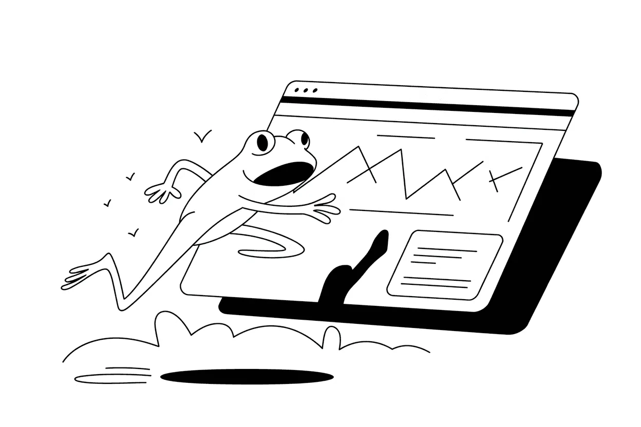 Illustration of a frog leaping out of a browser window